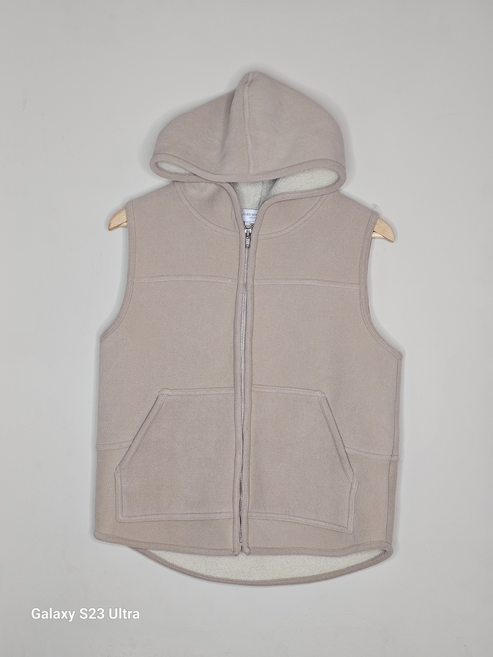 Jones New York Taupe Hooded Fleece Vest